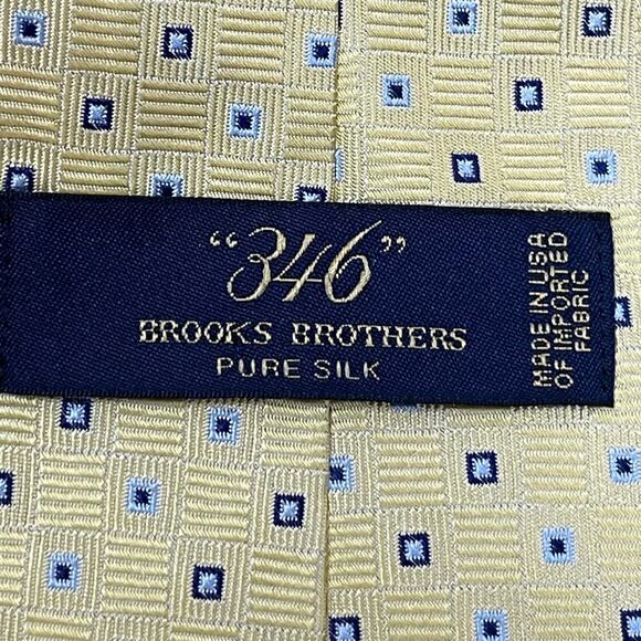 Brooks Brothers Makers Men's‎ Necktie Blue Yellow Geometric Silk Tie USA 3.5" - Picture 3 of 5